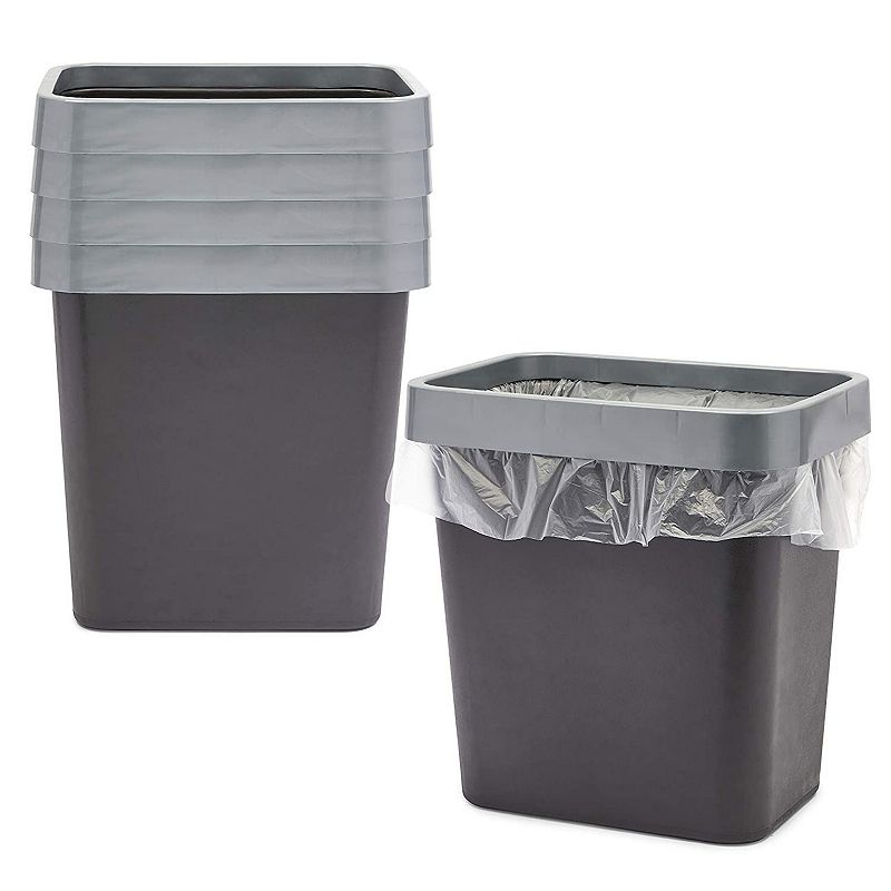 Medium Waste Baskets， Black Garbage Cans (11.6 x 11.1 x 7.87 in， 5 Pack)