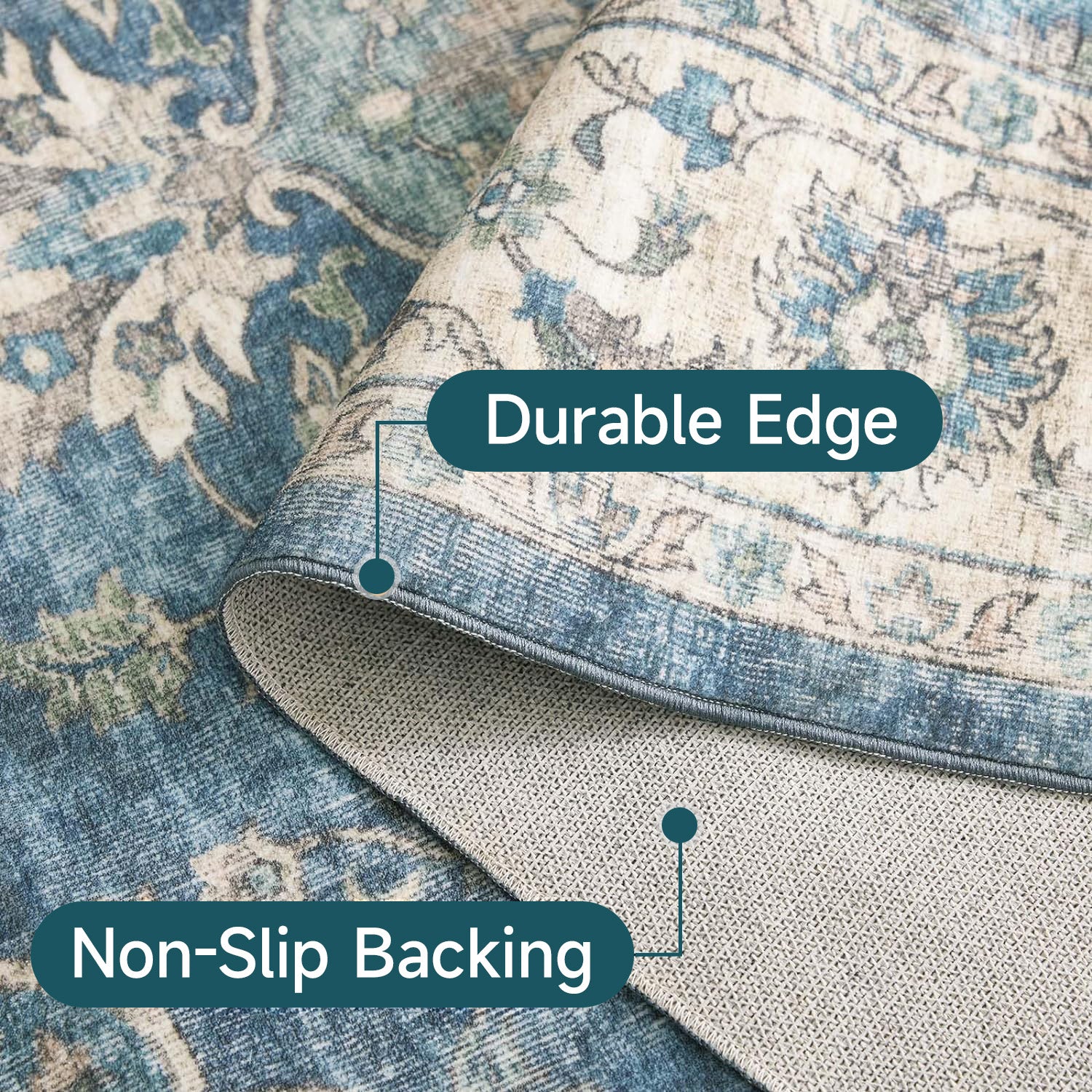 Vintage Area Rugs Machine Washable Non-Slip Ultra-Thin Foldable Multiple Sizes for Living Room Bedroom Kitchen