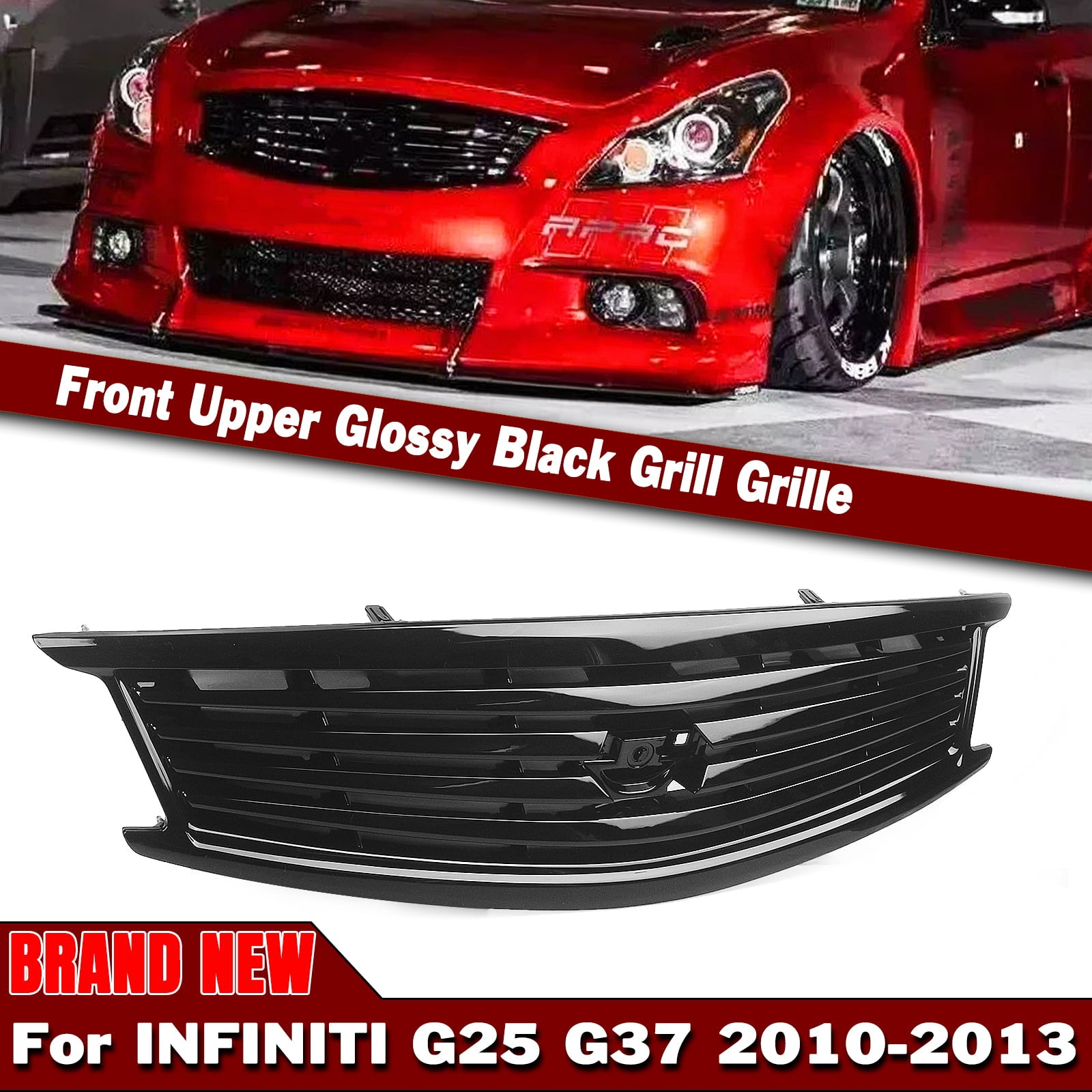 Front Bumper Grille Grill for Infiniti G37 G25 2010-2013 Q40 4 Door Sedan Glossy Black