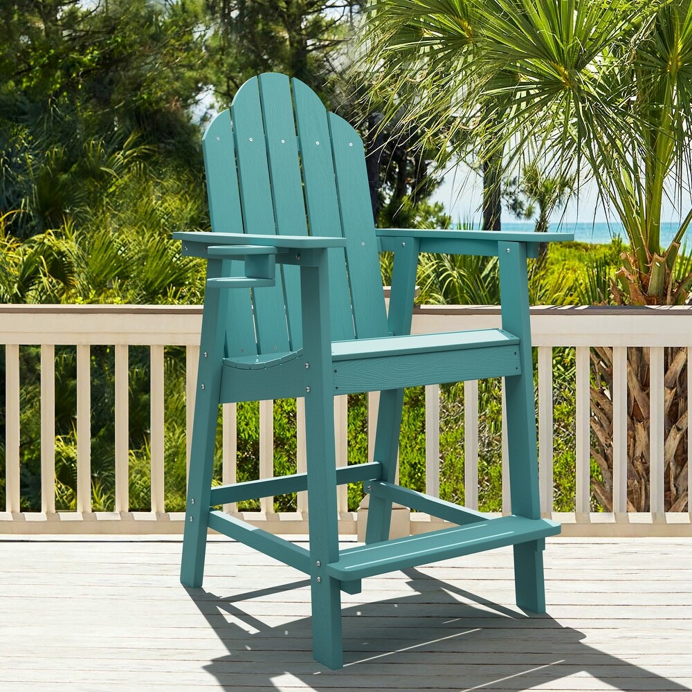 LUE BONA Outdoor Adirondack Chairs with Cup Holder Bar Height Adirondack Bar Stool with Arms for Balcony  Deck  or Patio