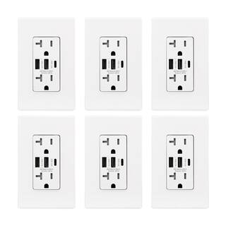 ELEGRP 30-Watt 20 Amp 3-Port Type C and Dual Type A USB Duplex Wall Outlet Wall Plate Included White (6-Pack) R1820D60AAC-WH6