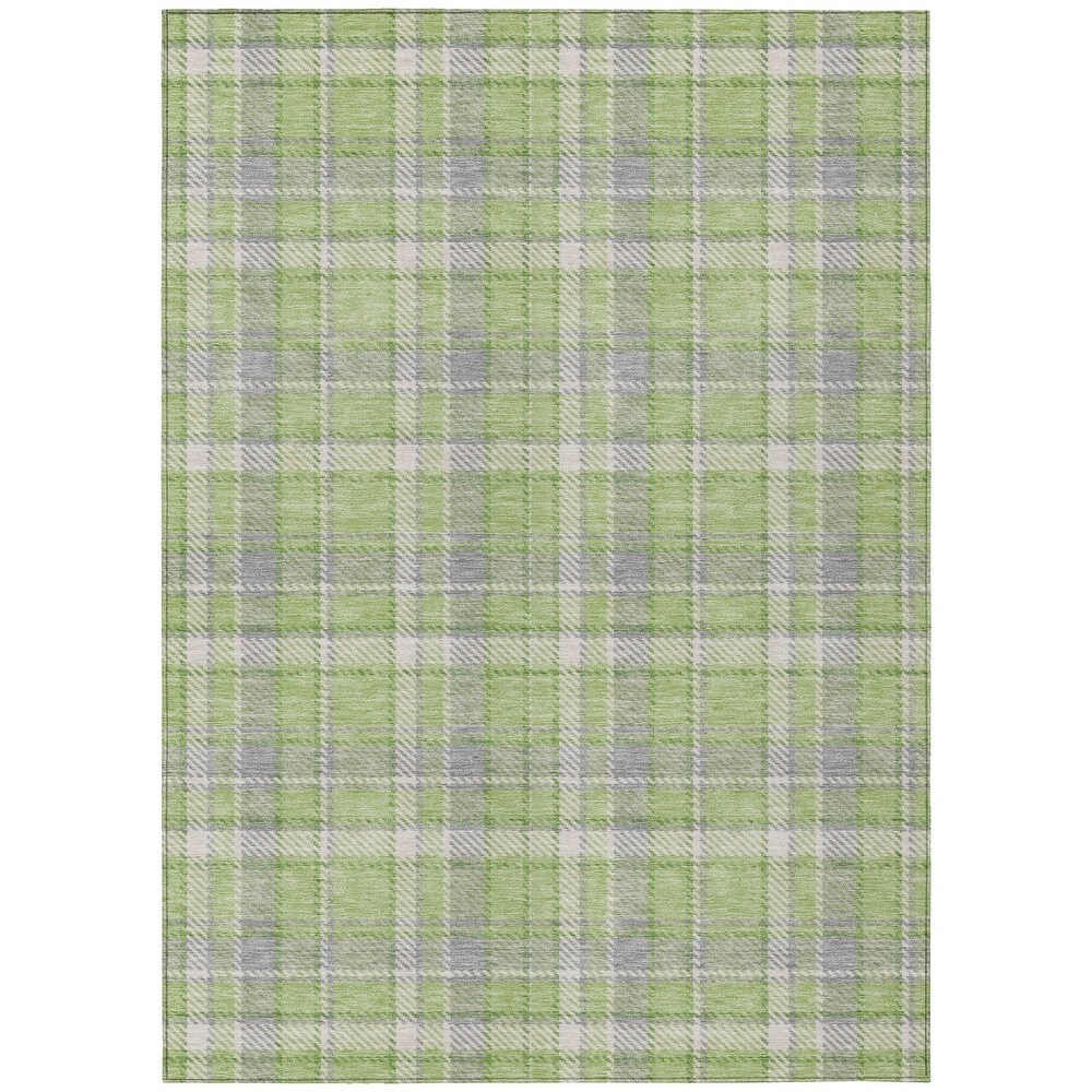 Machine Washable Indoor/ Outdoor Traditional Plaid Chantille Rug