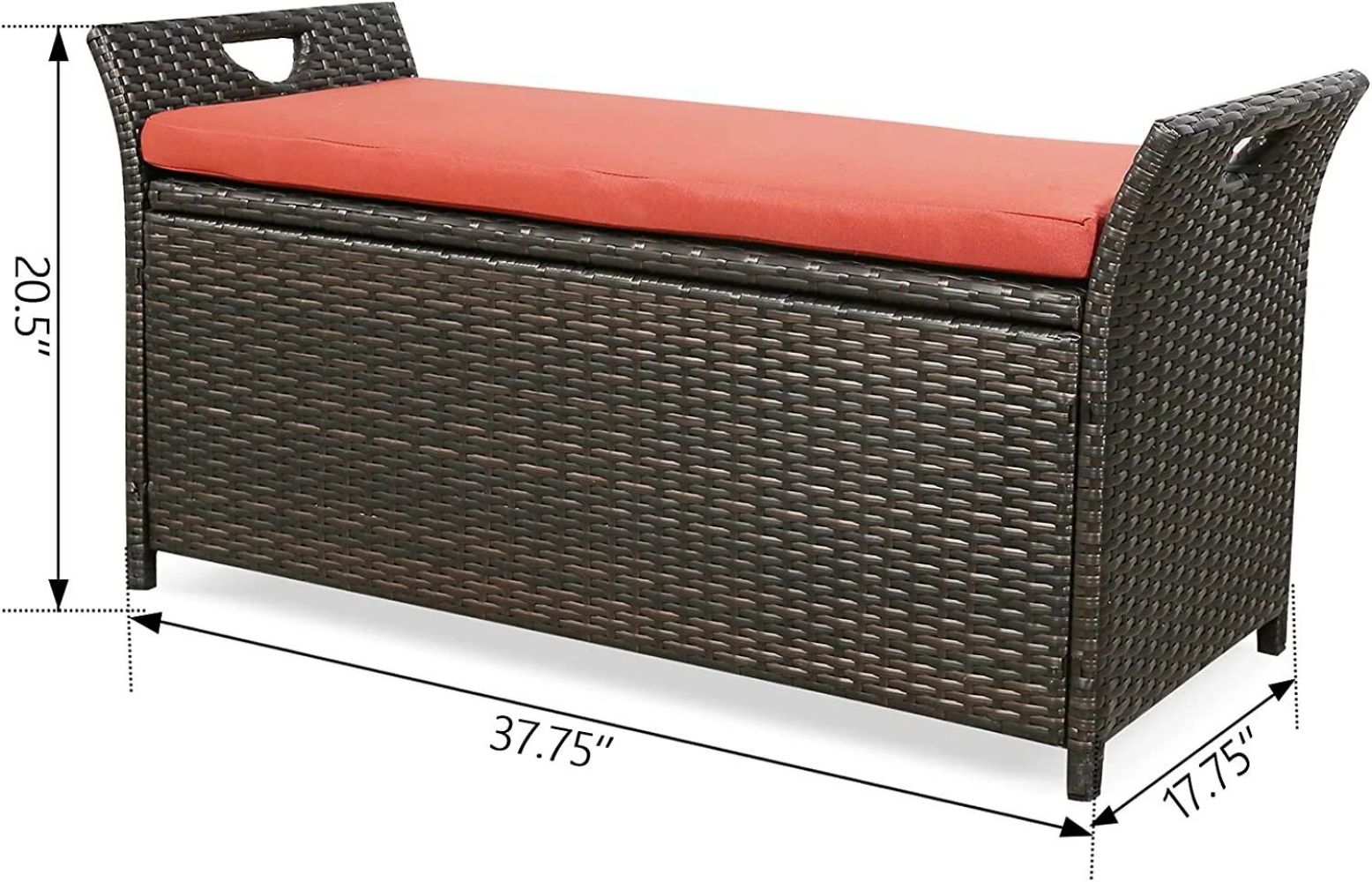 Officery Patio Storage Bench Outdoor Rattan Deck Storage Box with Red Cushion