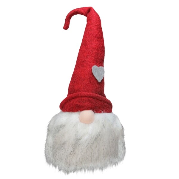 21 Gnome with Bendable Red Felt Hat with Grey Heart Accent Christmas Decoration