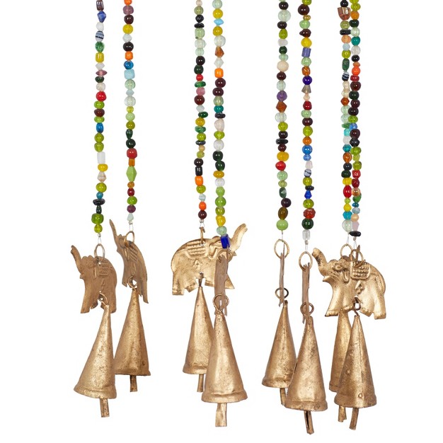 X 7 quot Eclectic Metal Elephant Windchime With Beaded Strands Gold Olivia amp May