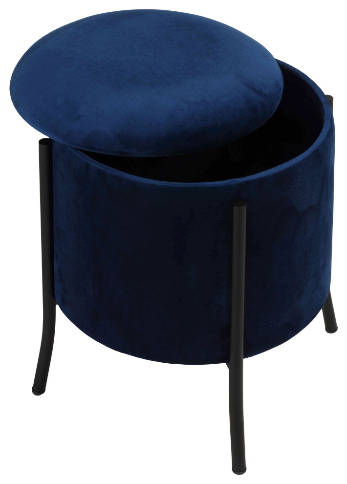 Cortesi Home Seattle Round Storage Ottoman With Metal Legs  Navy Blue Velvet   Contemporary   Footstools And Ottomans   by CozyStreet  Houzz