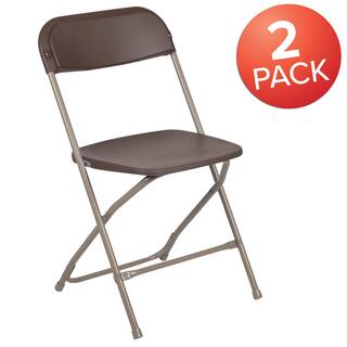 Carnegy Avenue Brown Plastic Seat with Metal Frame Folding Chair (Set of 2) CGA-LE-274399-BR-HD