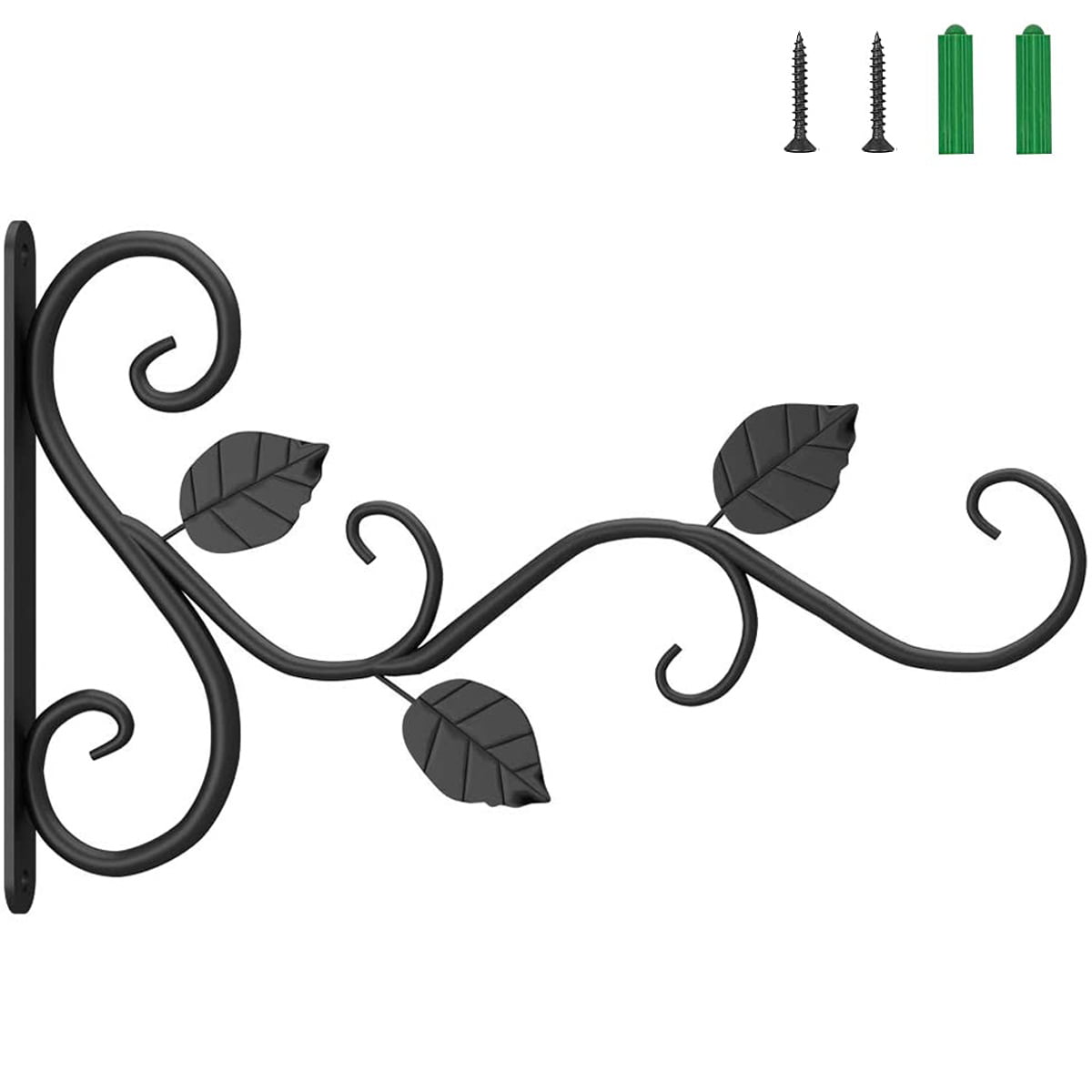 GIUGT 1Pcs Hanging Plant Bracket, 12in Metal Wrought Iron Plant Hooks Wall Mounted Decorative Plant Hanger Hook for Hanging Indoor Outdoor Planter Flower Pot Bird Feeder Wind Chime Lanterns, Black