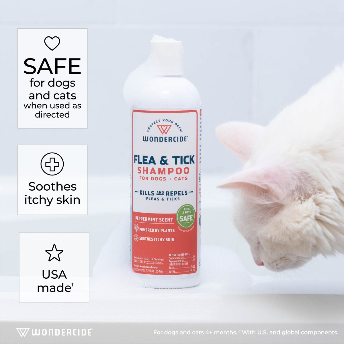 Wondercide Flea and Tick Peppermint Cat and Dog Shampoo， 12-oz bottle