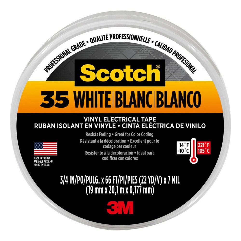 Scotch 0.75 in. x 66 ft. x 7 mil #35 Electrical Tape White 10828-DL-2W