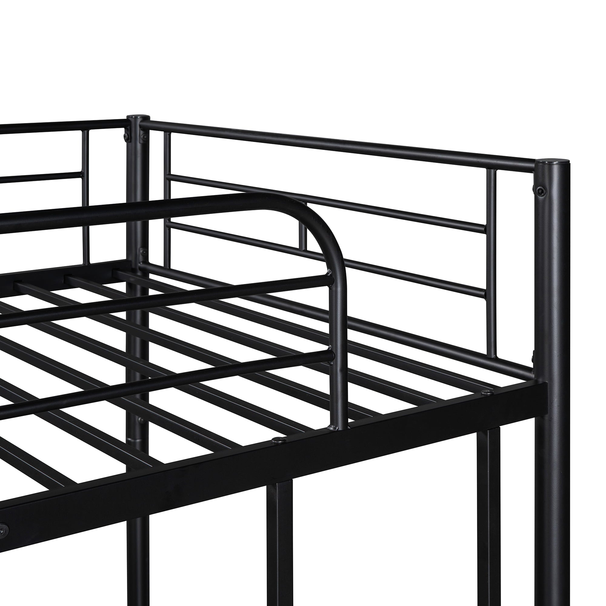 uhomepro Metal Twin Over Twin Bunk Beds with Trundle Bed, Twin Bunk Beds for Kids Adults Teens, Bunk Bed Can Be Divided Into 2 Twin Beds with Trundle, 2 Ladders, No Box Spring Need, Black