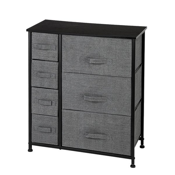 Dresser with 3 Big 4 Small Drawers，Furniture Storage Tower Unit，Grey - - 33169063