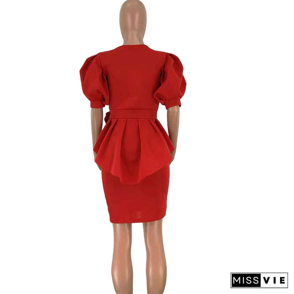 Women Hubble-bubble Sleeve Irregular Bodycon Office Dress