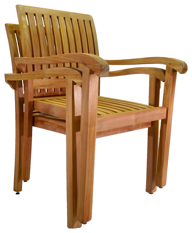 Nain Stacking Arm Chairs  Outdoor Dining Patio  Set of 2   Transitional   Outdoor Dining Chairs   by Teak Deals  Houzz