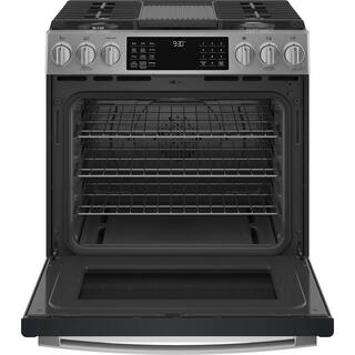 GE Profile 30 in. 5.6 cu. ft. Smart Slide-In Gas Range in Fingerprint Resistant Stainless with Convection and Air Fry PGS930YPFS