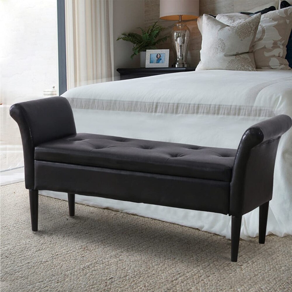 Storage Ottoman Bench with Arms Upholstered Tufted Storage Bench for Bedroom Entryway Bench Footstool with Large Storage