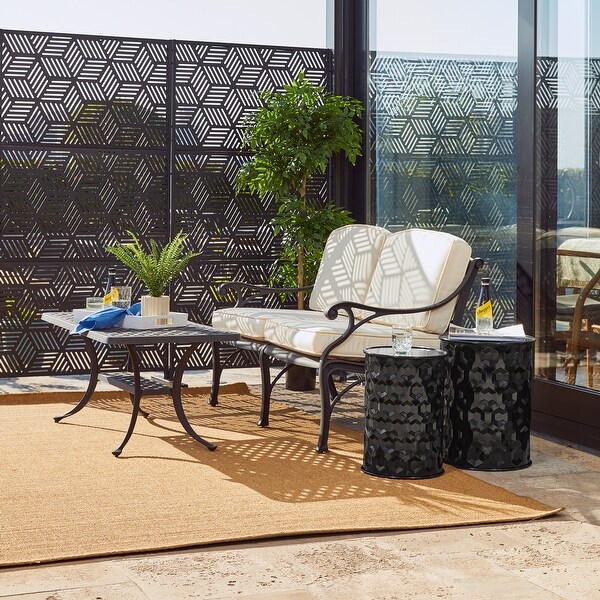 Glitzhome Set of 2 Glossy Black Metal Outdoor Table Accent Stool