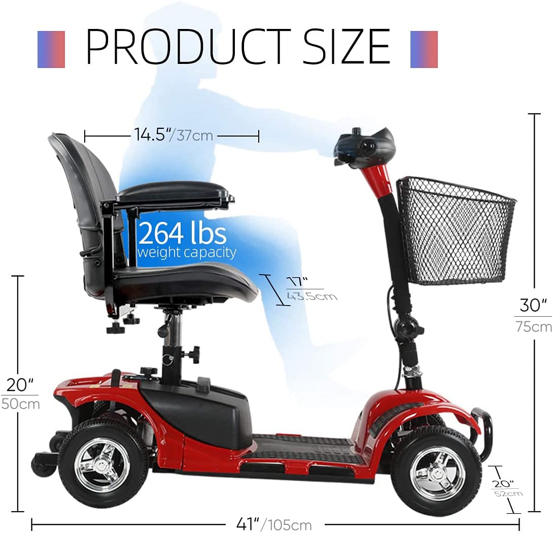 ENGWE Mobility Scooter for Seniors Heavy Duty 10miles Reversible 4 Wheels Power Scooter F35 Red