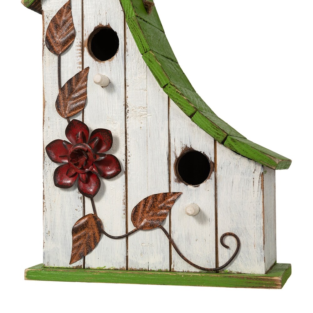 Glitzhome 13''H Distressed Solid Wood Birdhouse with flowers   13\