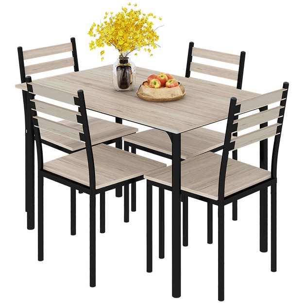 Homcom Modern 5 piece Wooden Counter Dining Kitchen Table Set 1 Table 4 Chairs Metal Legs Suitable For Outdoors