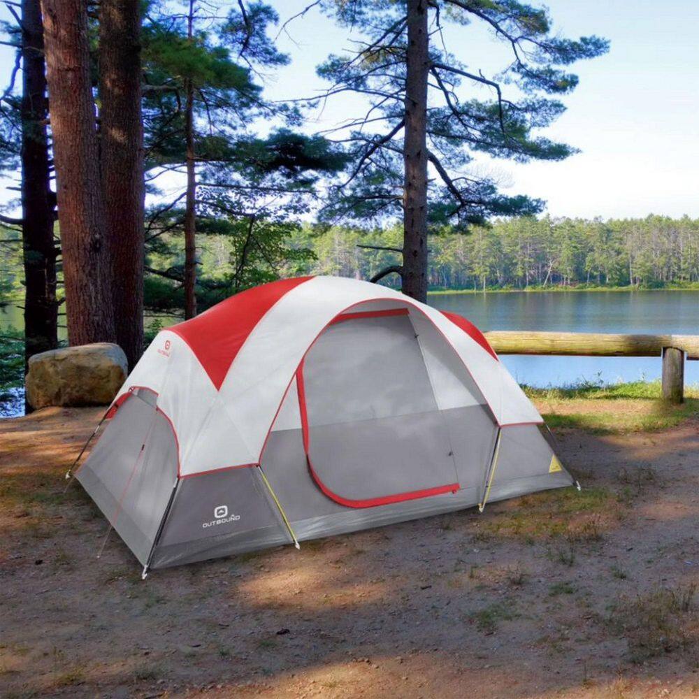 OUTBOUND 6-Person 3 Season Long Camping Dome Tent with Rainfly and Gear Loft Red CTI0765451R