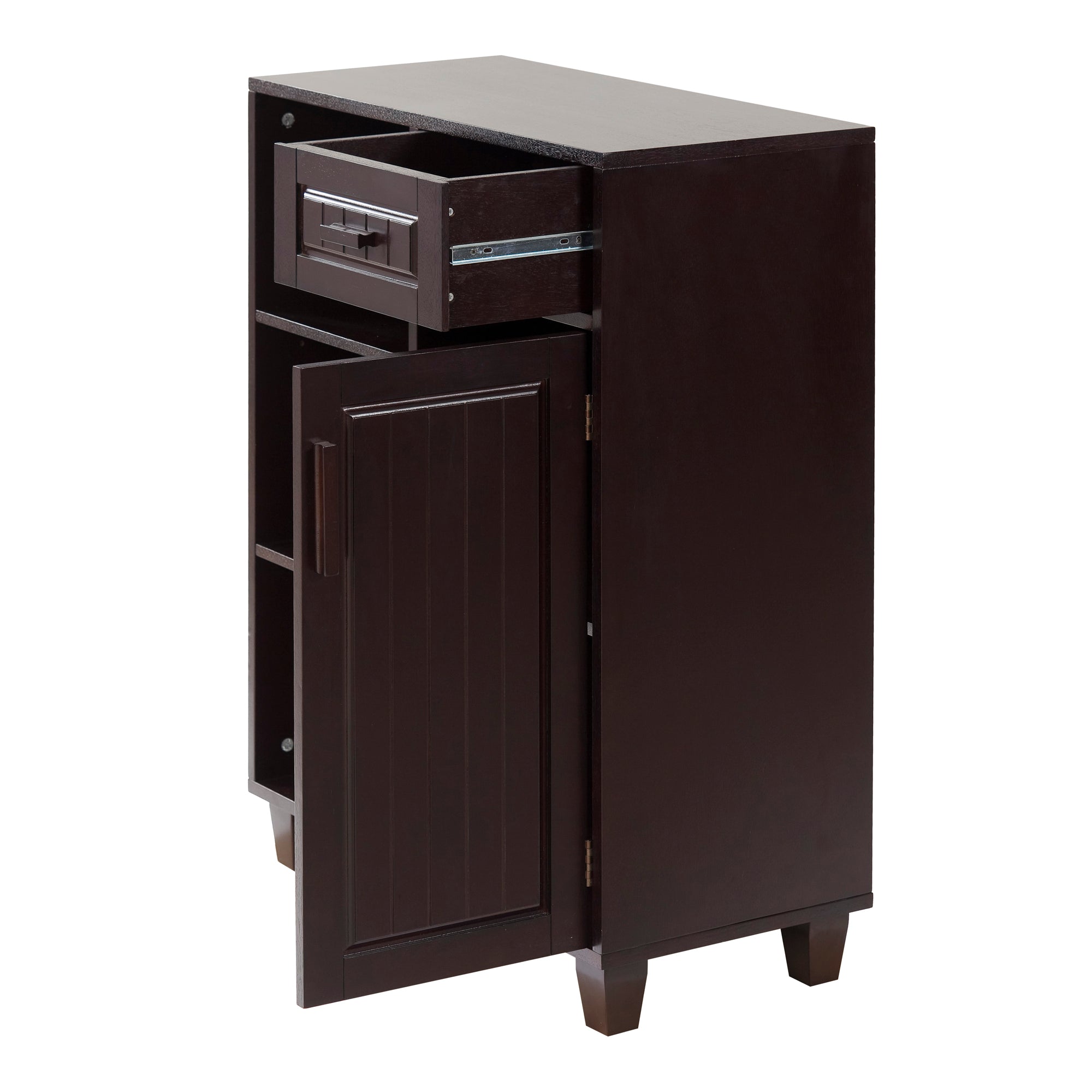 Teamson Home Catalina Single Door Free Standing Cabinet with Open Shelves and Drawer, Espresso