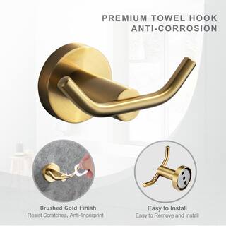 ALEASHA Knob-Hook Double RobeTowel Hook in Gold 2PCS AL-8J807GX2