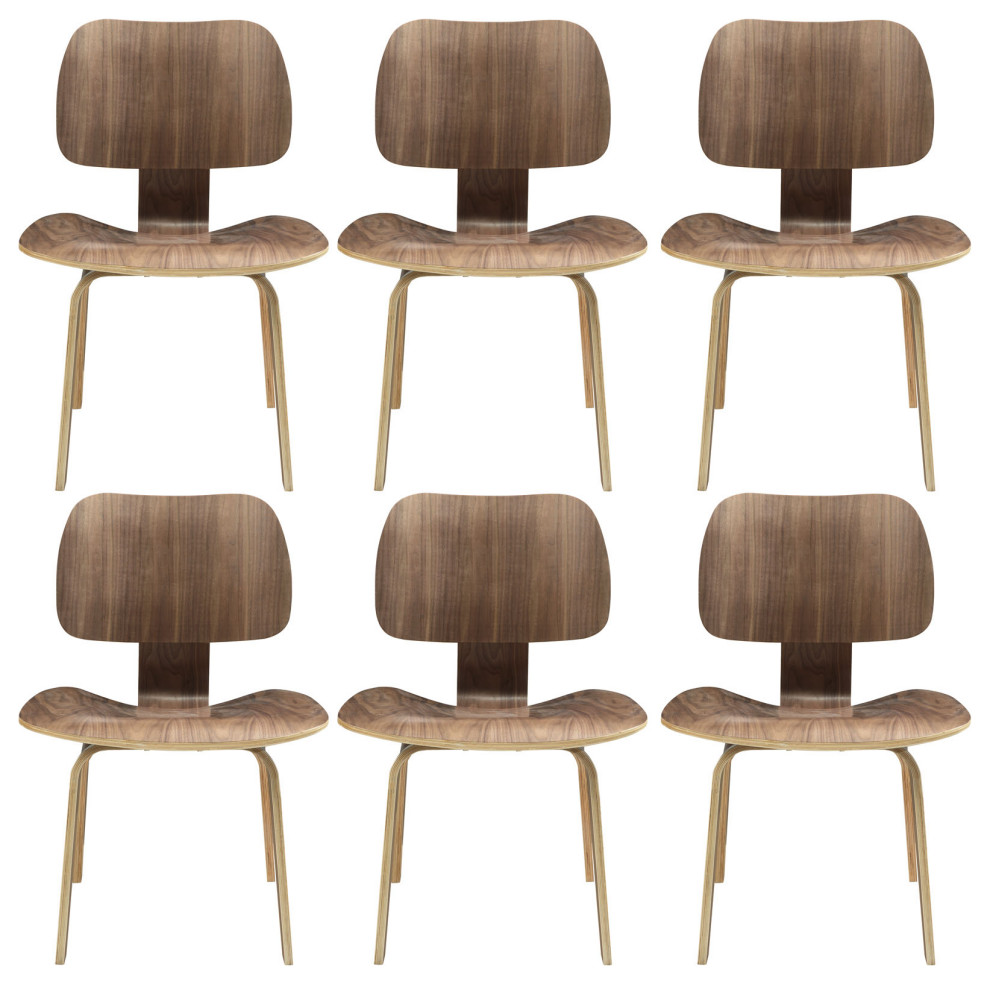 Walnut Fathom Dining Chairs Set of 6   Midcentury   Dining Chairs   by Furniture East Inc.  Houzz