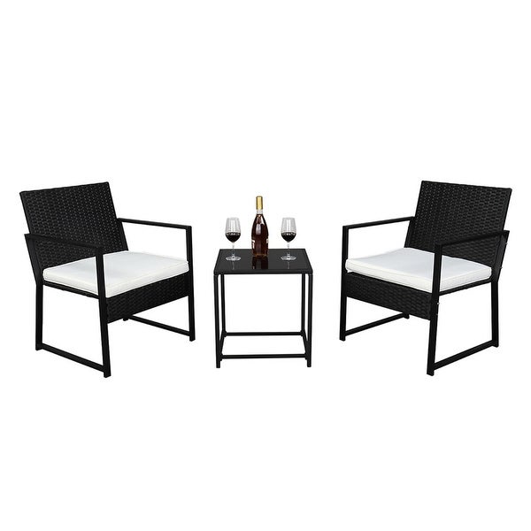 3pcs All-weather Rattan Table Chair Set with Removable Cushions - Overstock - 35747748