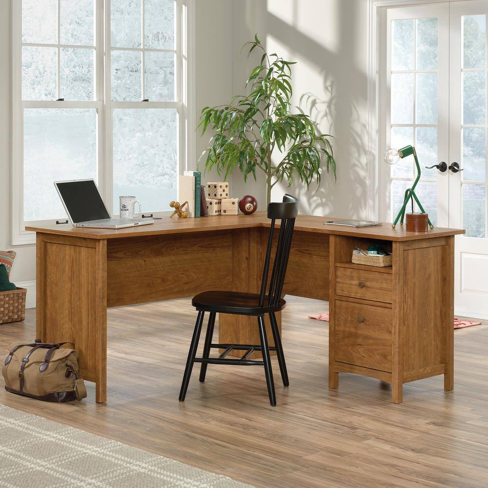 SAUDER Union Plain 59.055 in. L-Shape Prairie Cherry Computer Desk with File Storage 428917