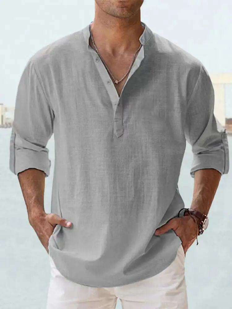 Men's ice cream cotton linen casual long-sleeved shirt-Buy 2 Free Shipping