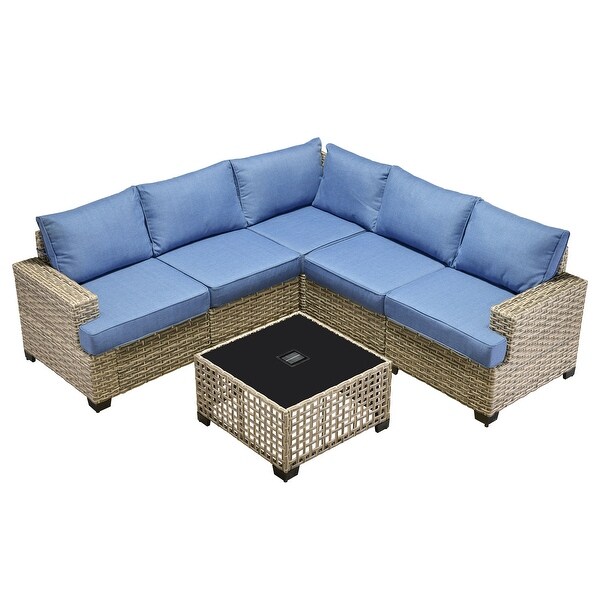 XIZZI 6 Pieces Outdoor Patio Furniture Wicker Sofa Set with Coffee Table