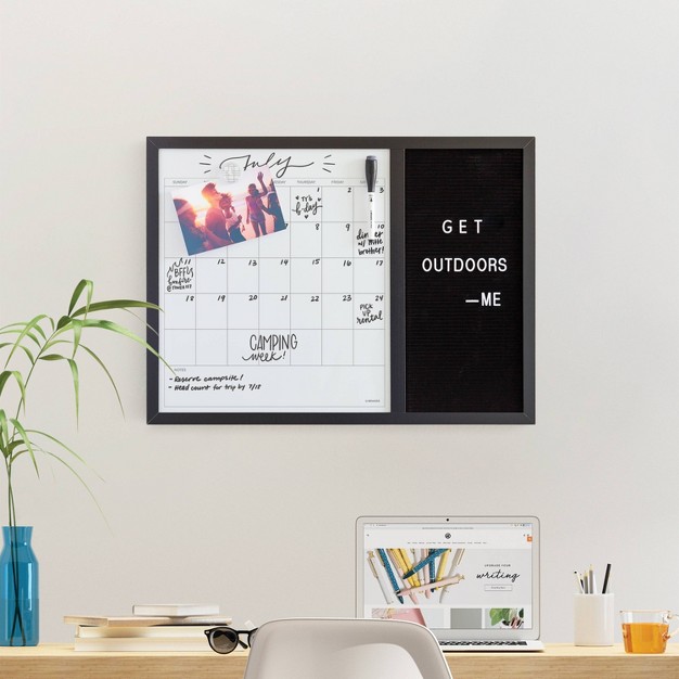 U Brands 17 x27 x27 x 23 x27 x27 Wood Frame Dry Erase Calendar And Letter Board Combo Black