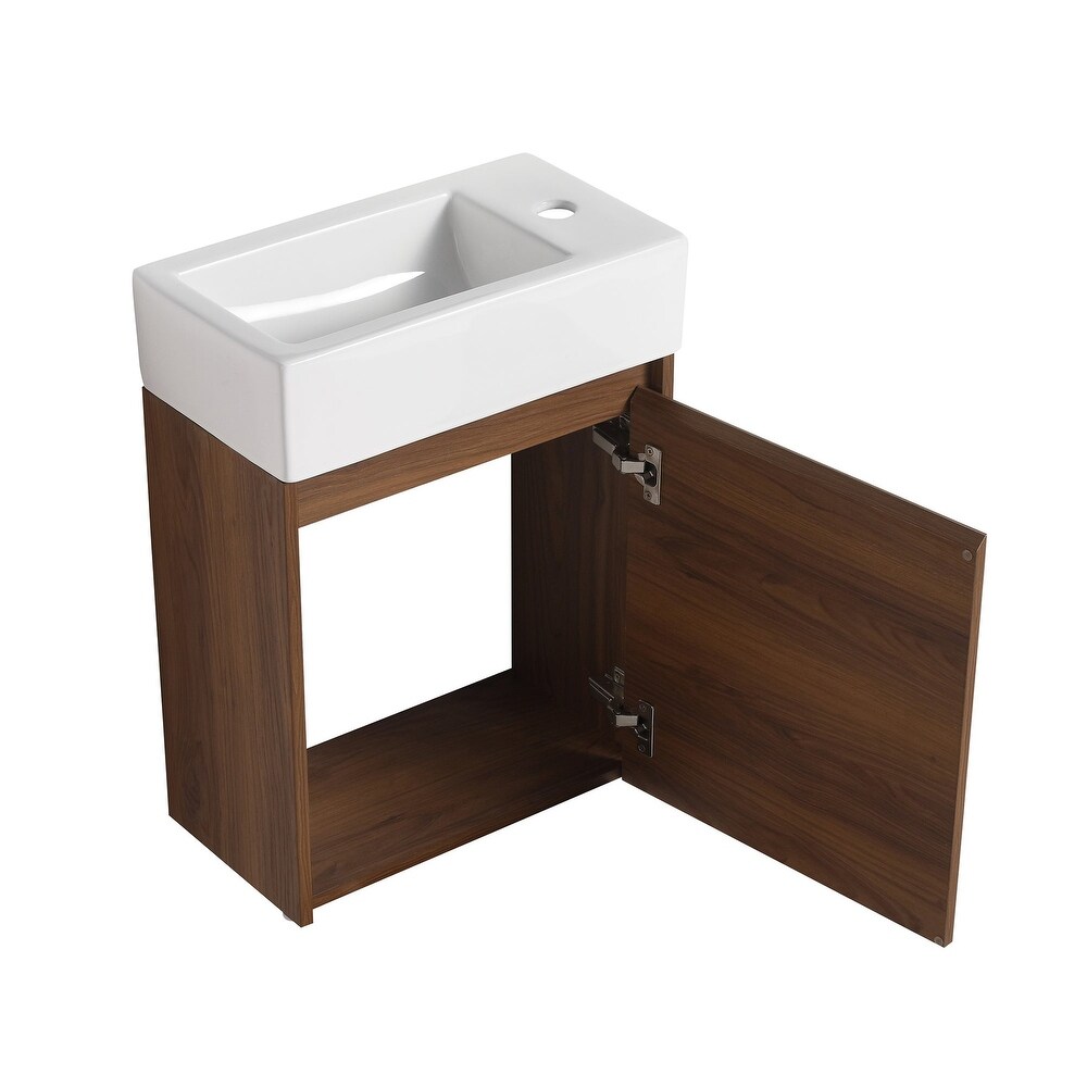 18 in. Plywood Wall Mounted Bathroom Vanity Set in Brown Ebony with Integrated Ceramic Sink