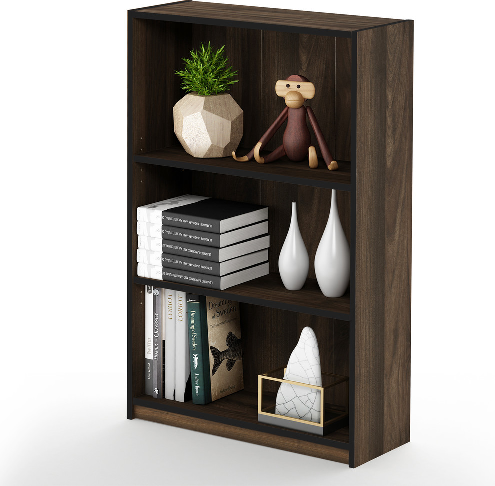 Furinno JAYA Simple Home 3 Tier Adjustable Shelf Bookcase  Columbia Walnut   Transitional   Bookcases   by Furinno  Houzz