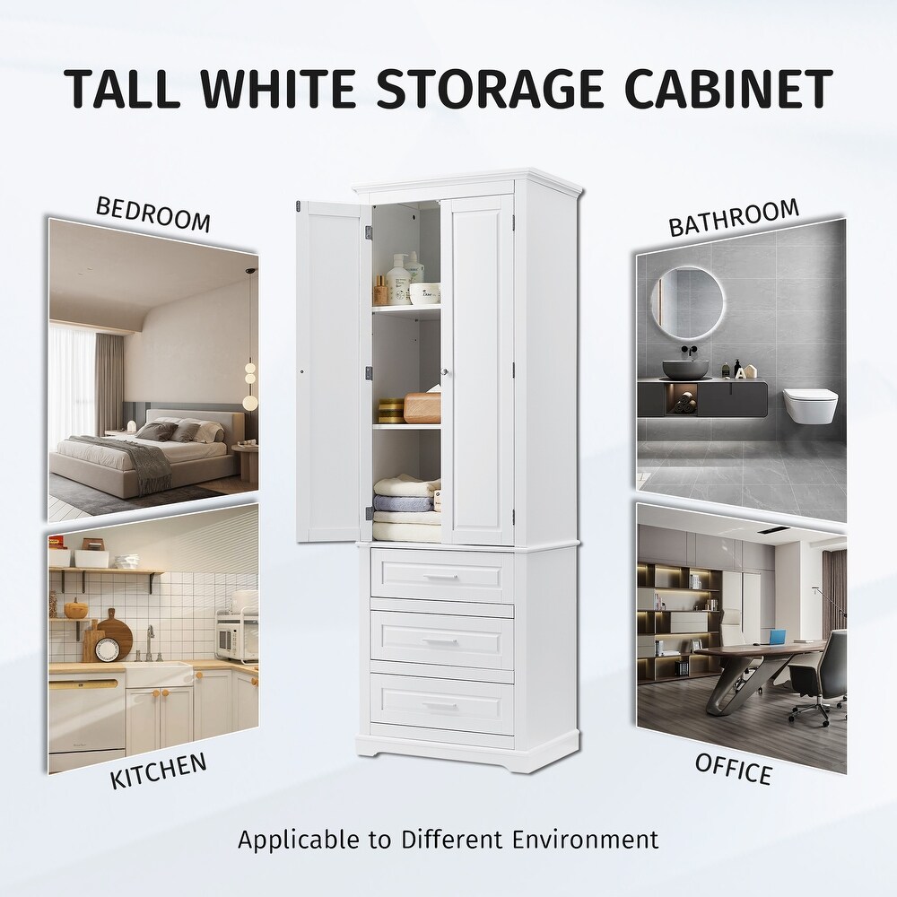 Bathroom Storage Cabinet w/ Drawers White Floor standing Side Cabinet   3   Darwer