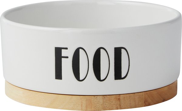 Frisco Ceramic Food Dog and Cat Bowl with Wood Base