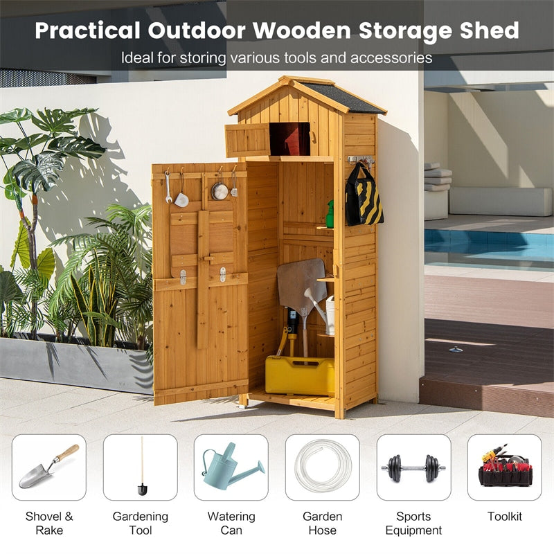 Outdoor Storage Shed Wooden Tool Room Waterproof Garden Storage Cabinet with Lockable Doors & Foldable Table