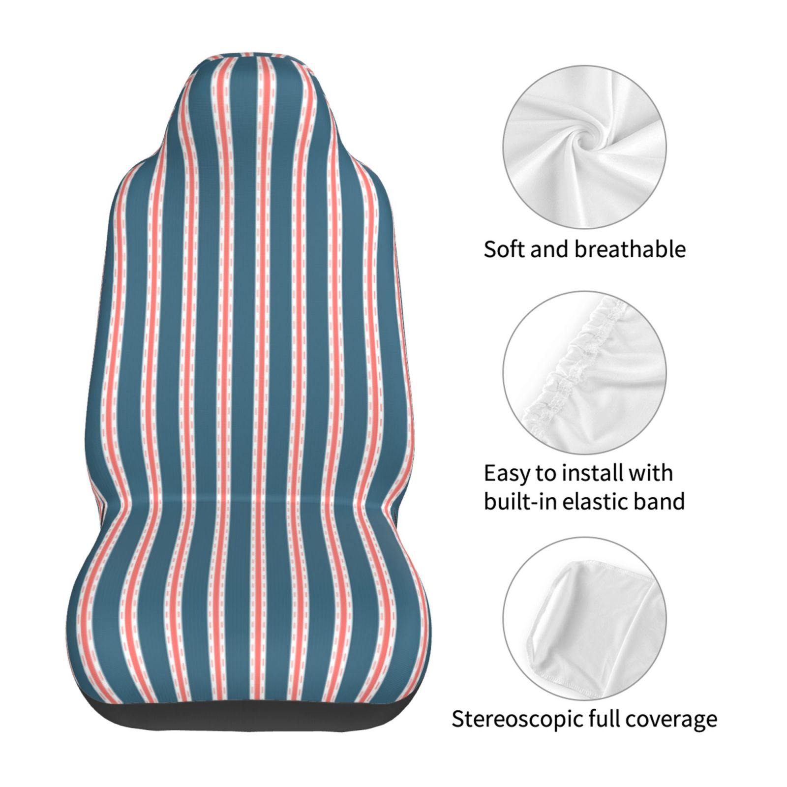 TEQUAN Front Seat Covers， Simple Blue Pink Stripes Pattern 2 Piece Car Seat Cover Fit Most Car SUV Truck Van