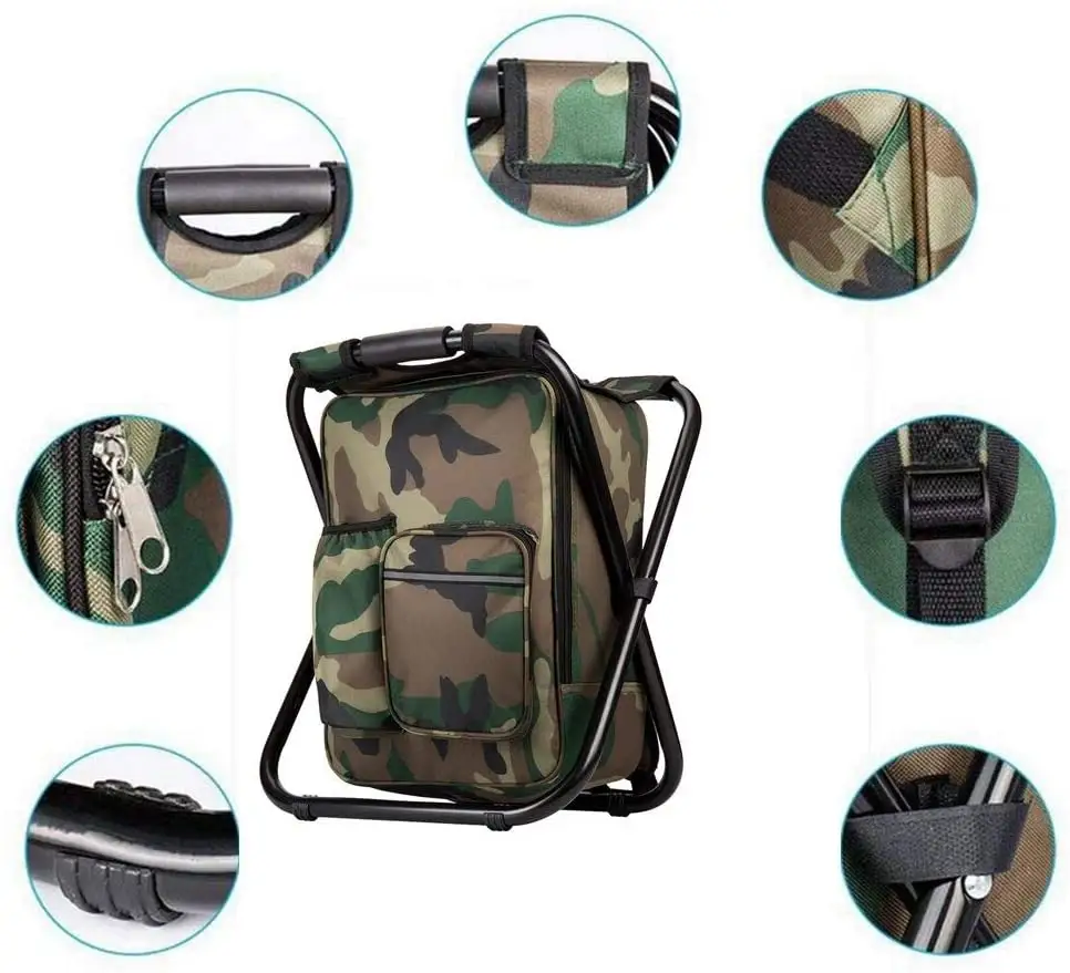 Multifunction Fishing Backpack Chair Portable Hiking Camouflage Camping Stool  Folding Cooler Insulated cooler bag chair