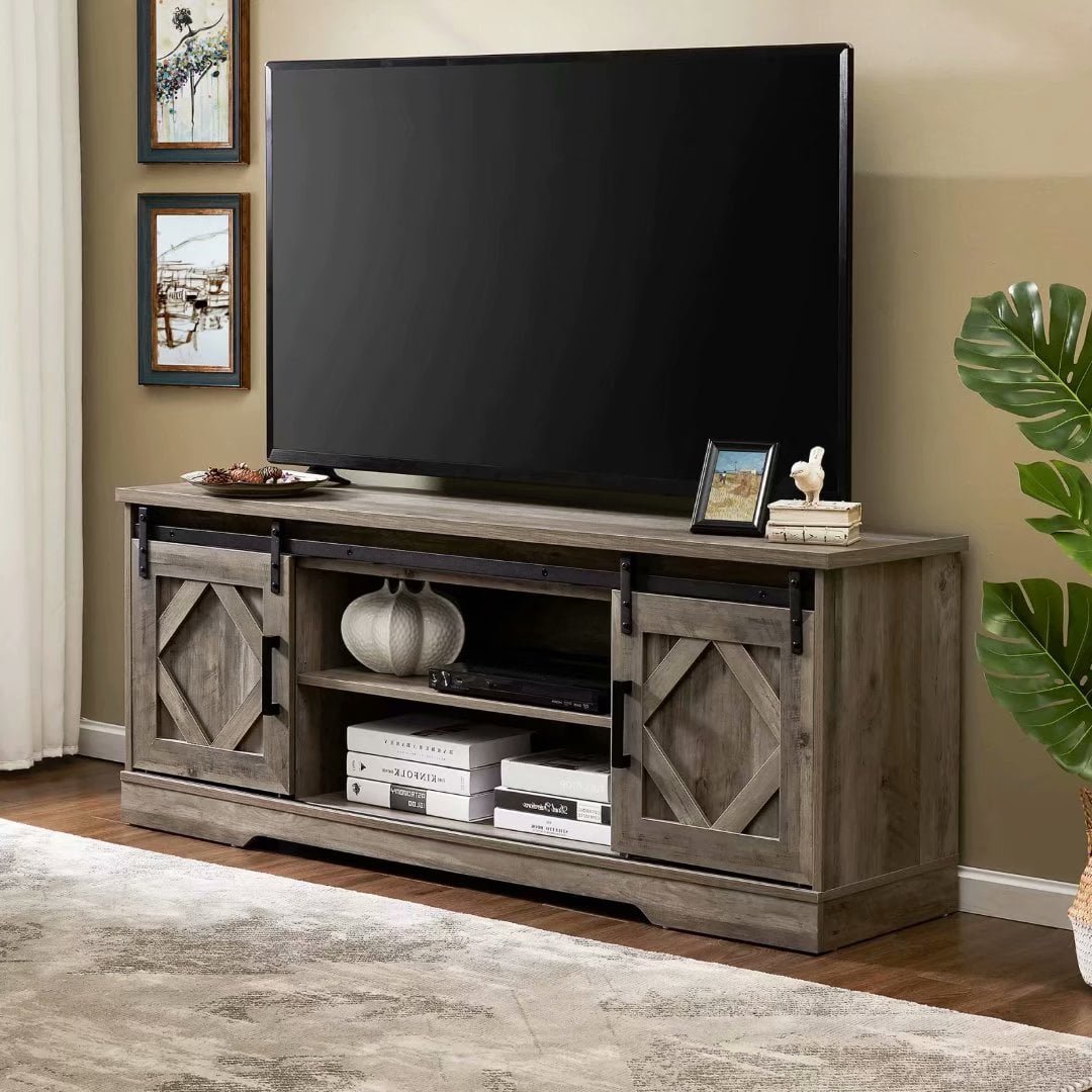 Farmhouse Tv Stand For Tv Up To 65 Barn Door Media Console Storage Cabinet In