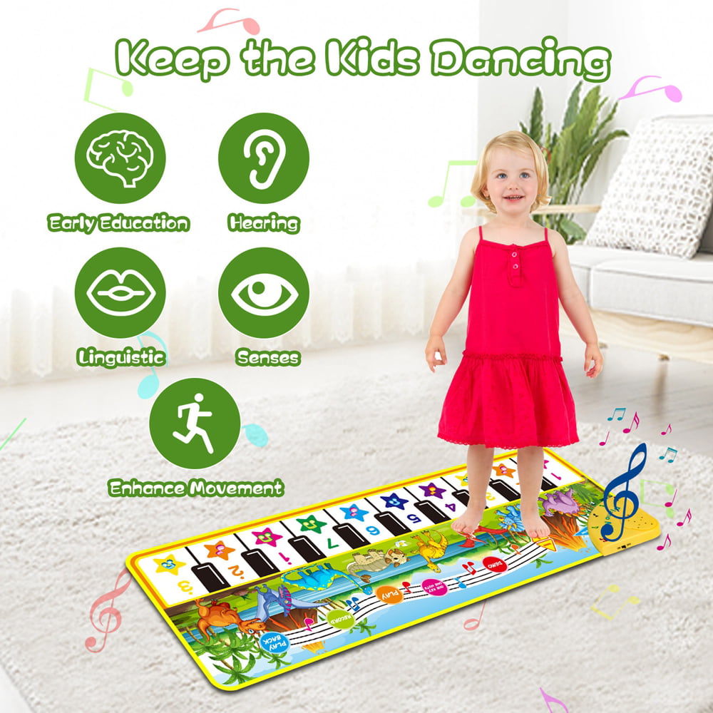 LAYADO Baby Piano Mat for Toddlers 1-3 Years Old， 43 x 14 inch Floor Keyboard Musical Dance Play Mat Pad Early Learning Toys Gift