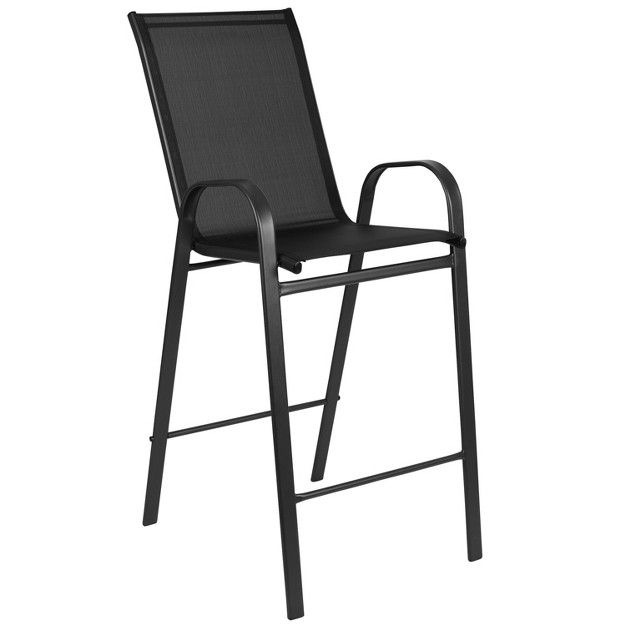 Emma And Oliver 2 Pack Black Outdoor Barstool With Flex Comfort Material And Metal Frame