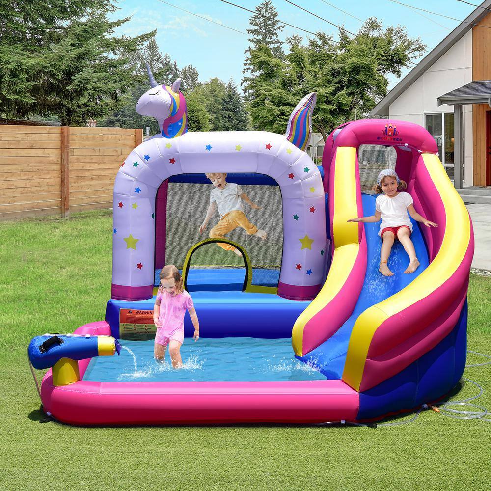 Costway Unicorn Theme Inflatable Water Slide Kids Bounce Castle Bounce House with 480-Watt Air Blower NP10432