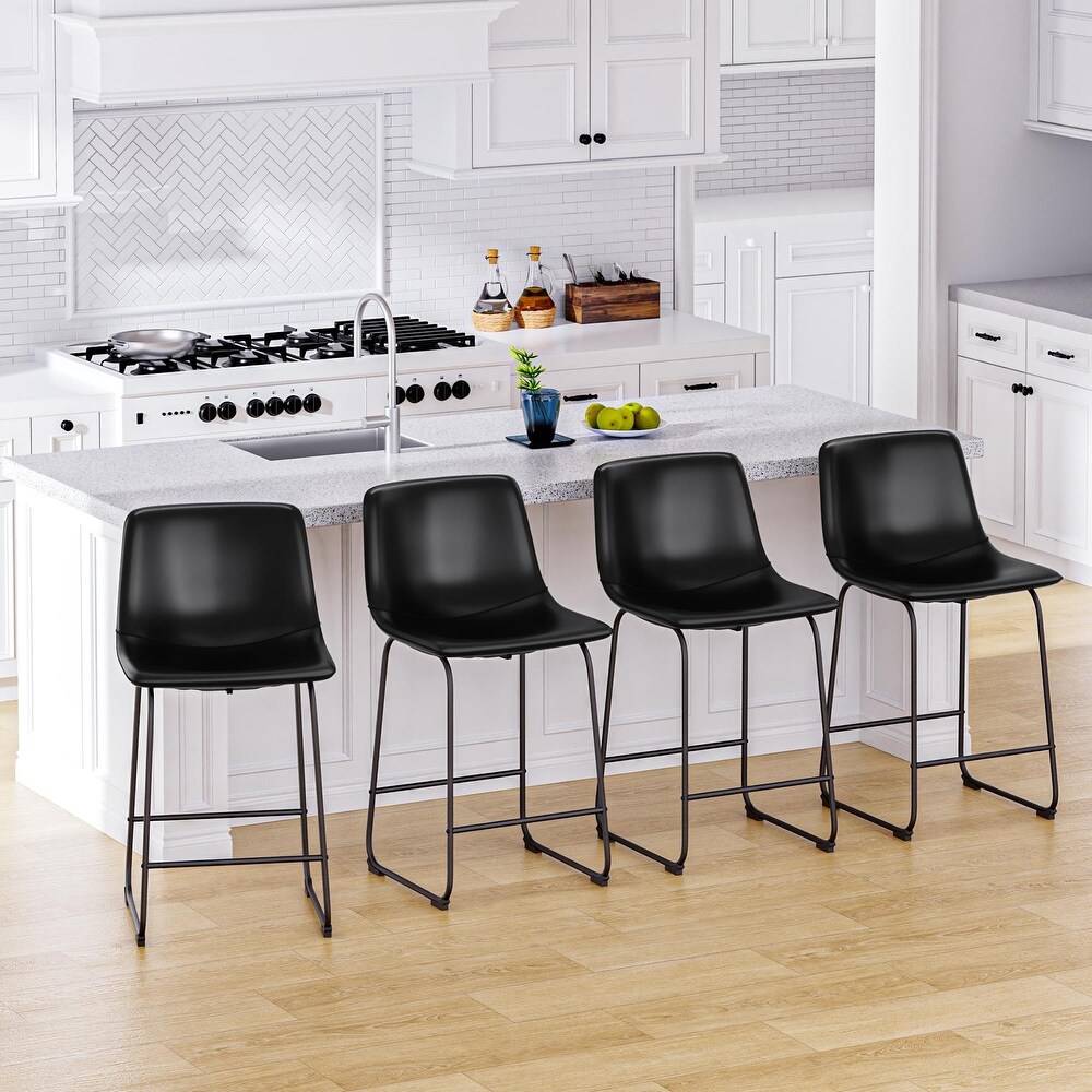 Bar Stools Set of 2 Counter Height PU Leather with Back Dining Chairs