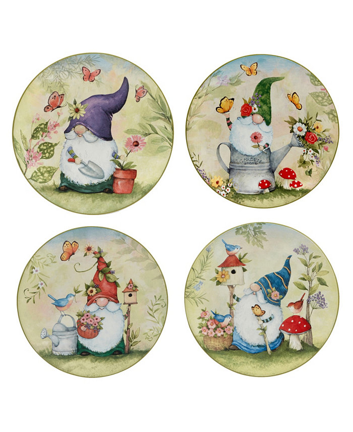 Certified International Garden Gnomes Set of 4 Salad Plate 9