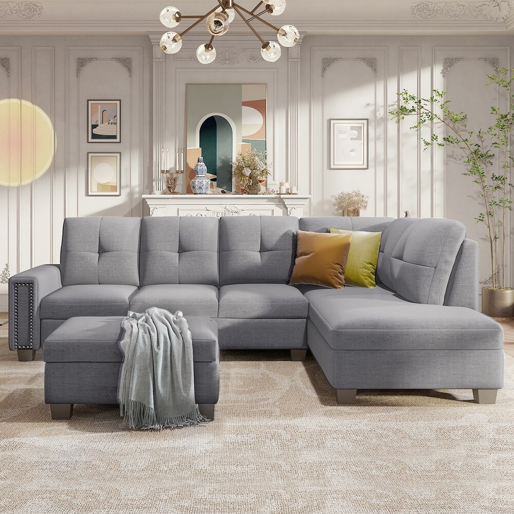 Reversible Sectional Sofa with Storage Ottoman  4 Seat L shape Couch