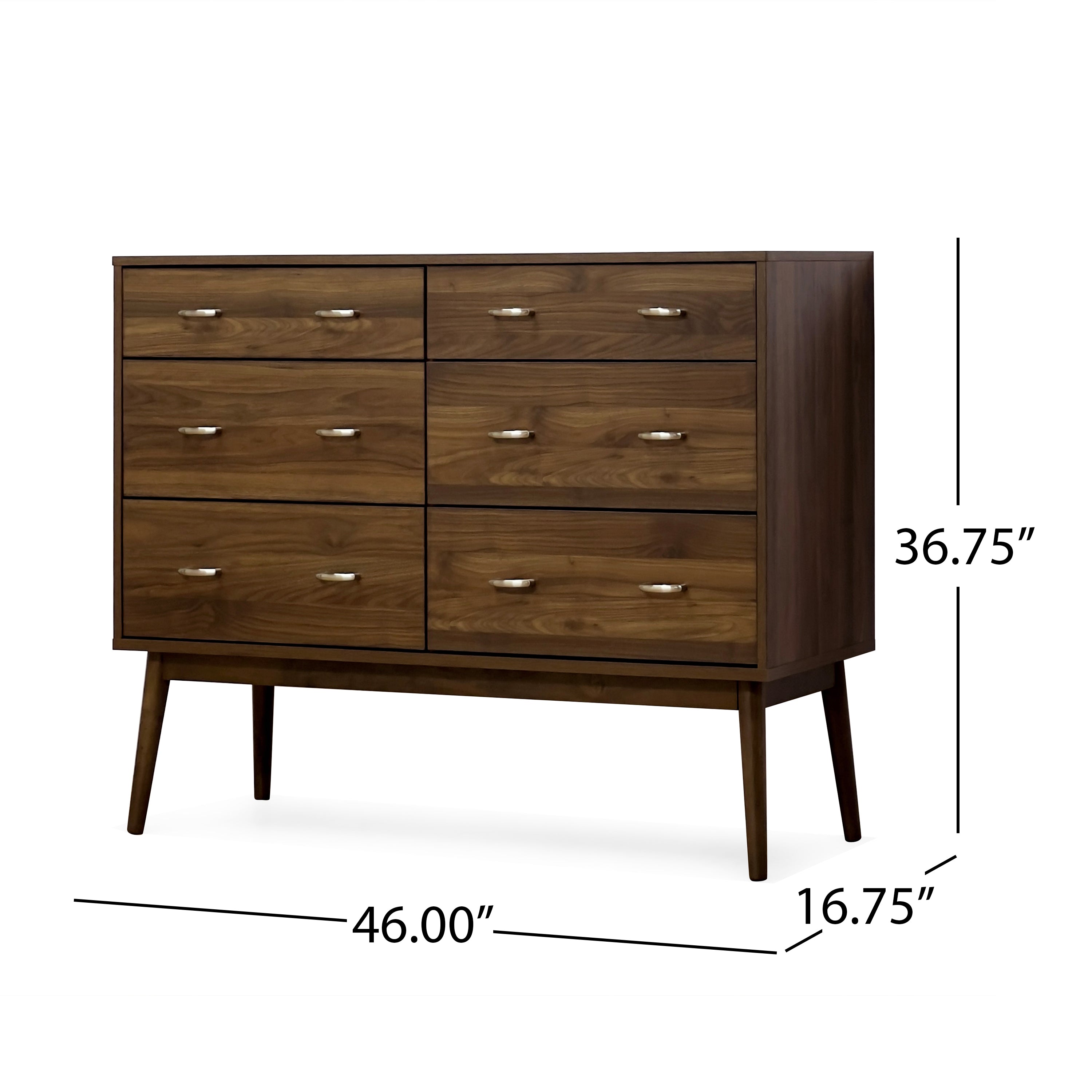 Wilbur Mid Century Modern Wooden 6 Drawer Double Dresser