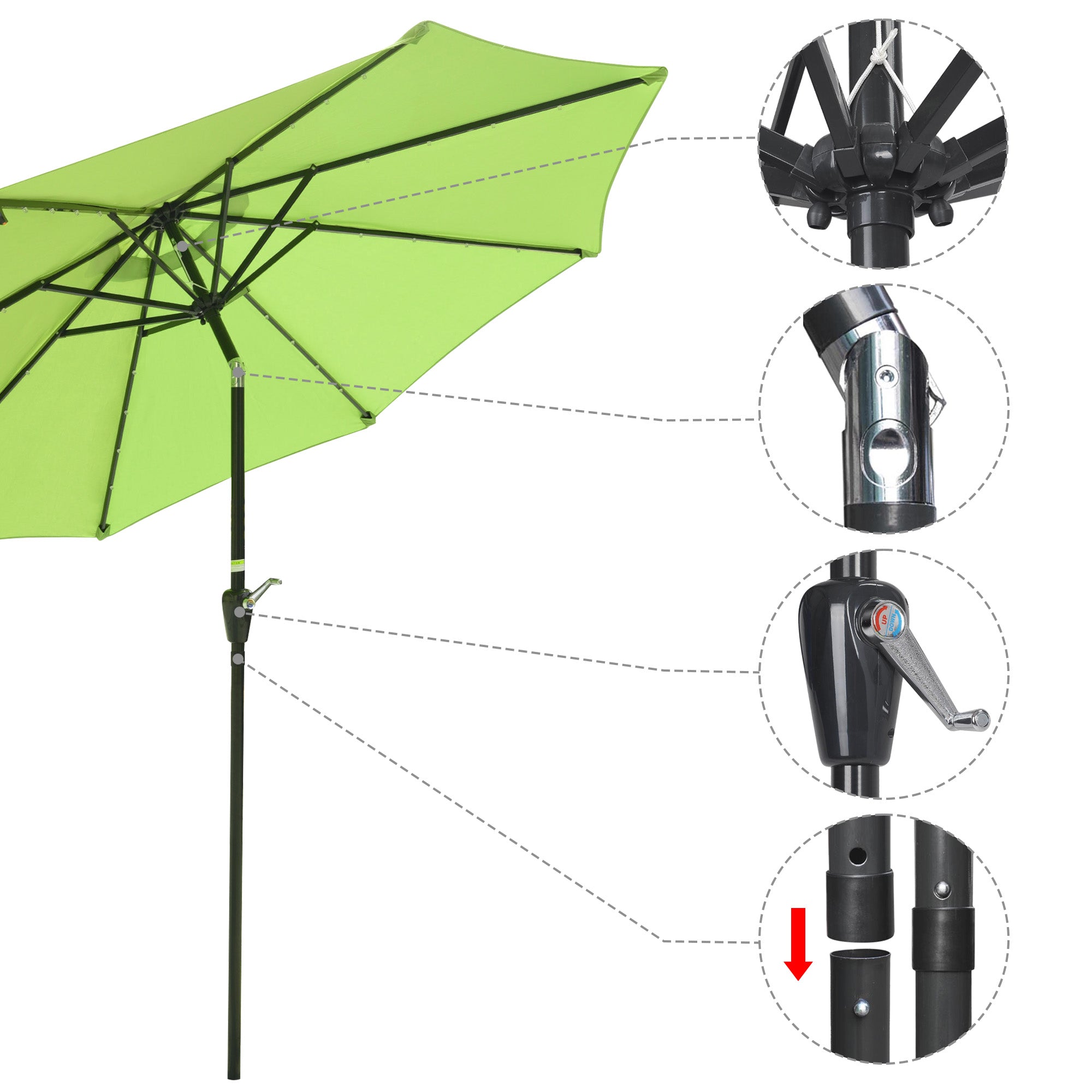 LAGarden 9 Ft 32 Solar Powered LED Light Outdoor Patio Umbrella with Crank Tilt for Table Market Pool Yard(Pack of 2)