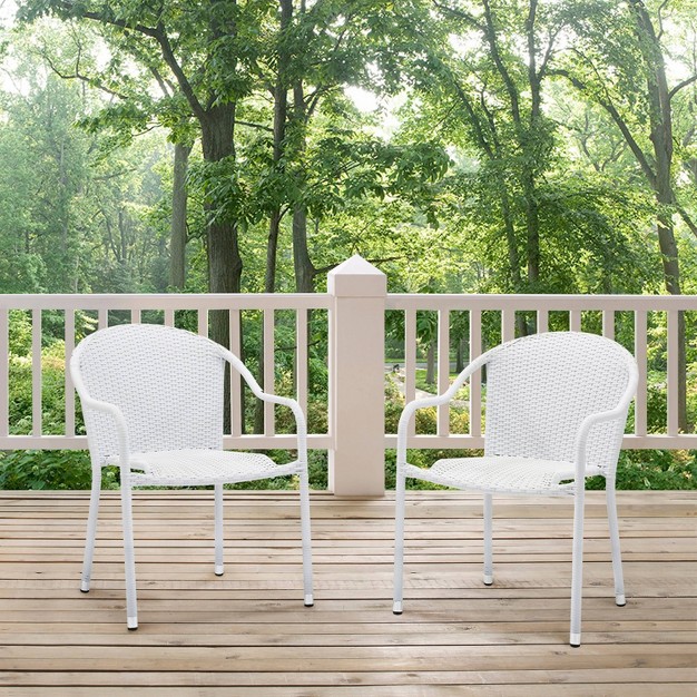 Palm Harbor 2pc Outdoor Wicker Stackable Chairs White Crosley